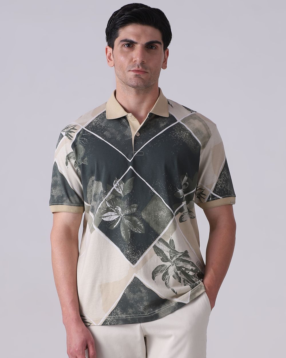 Olive Abstract Print Polo