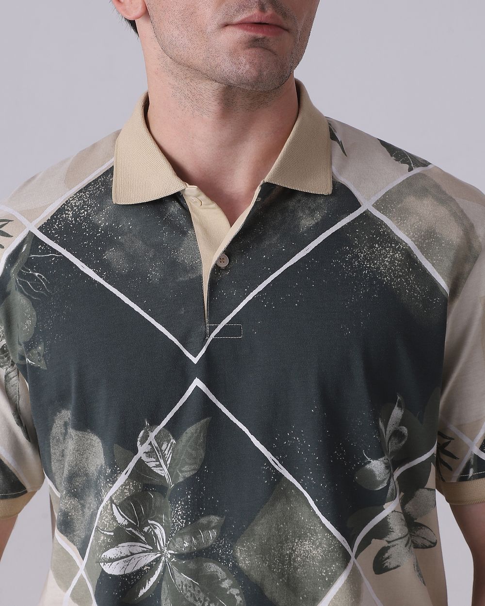 Olive Abstract Print Polo