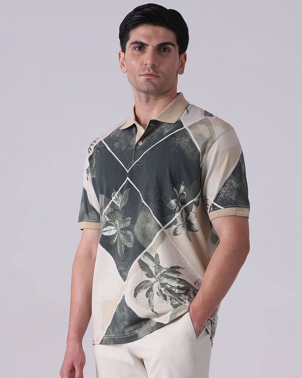 Olive Abstract Print Polo