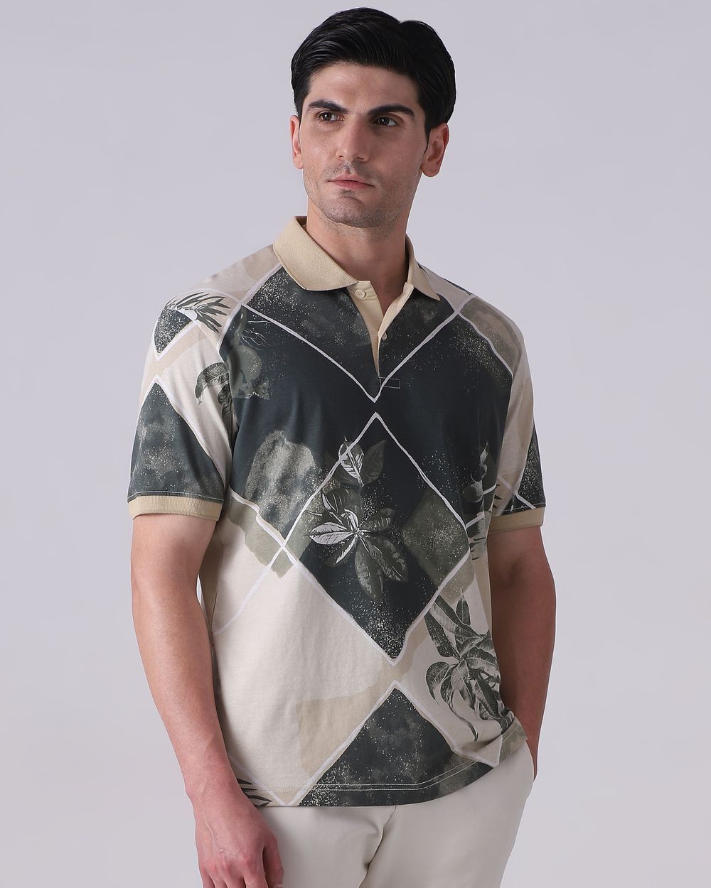 Olive Abstract Print Polo