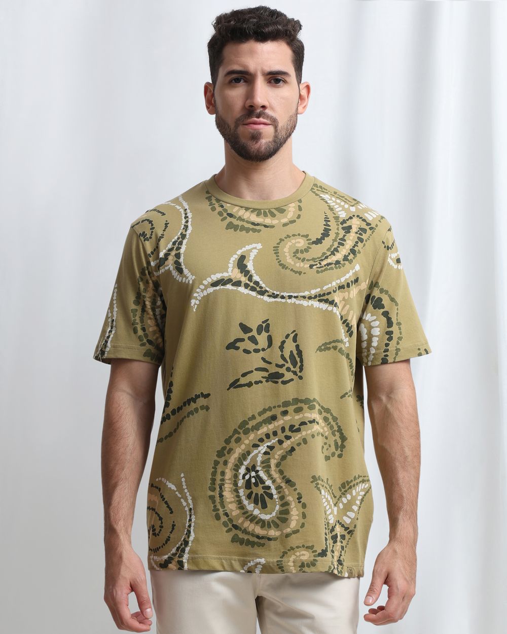 Light Olive Paisley Print T-Shirt