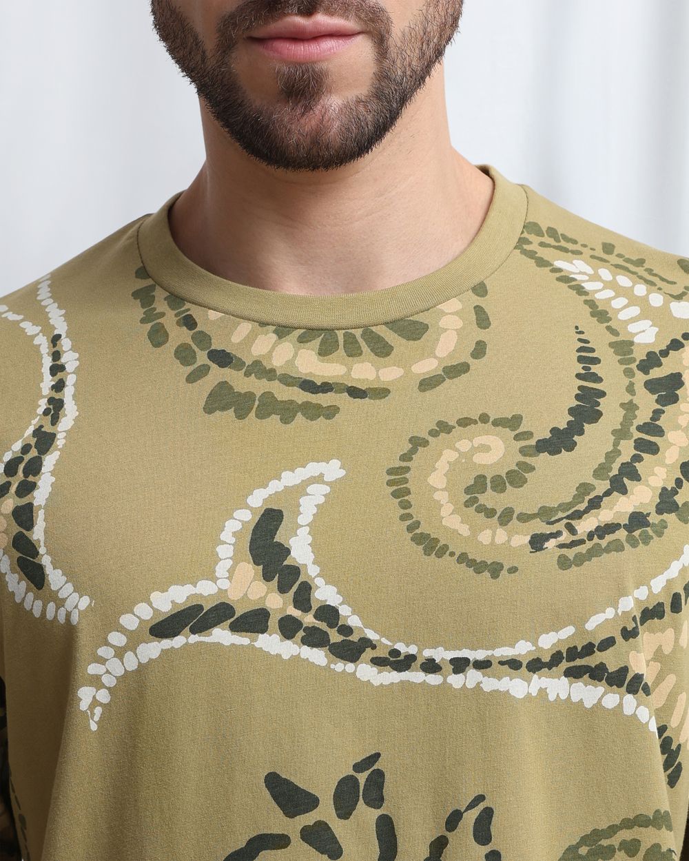 Light Olive Paisley Print T-Shirt