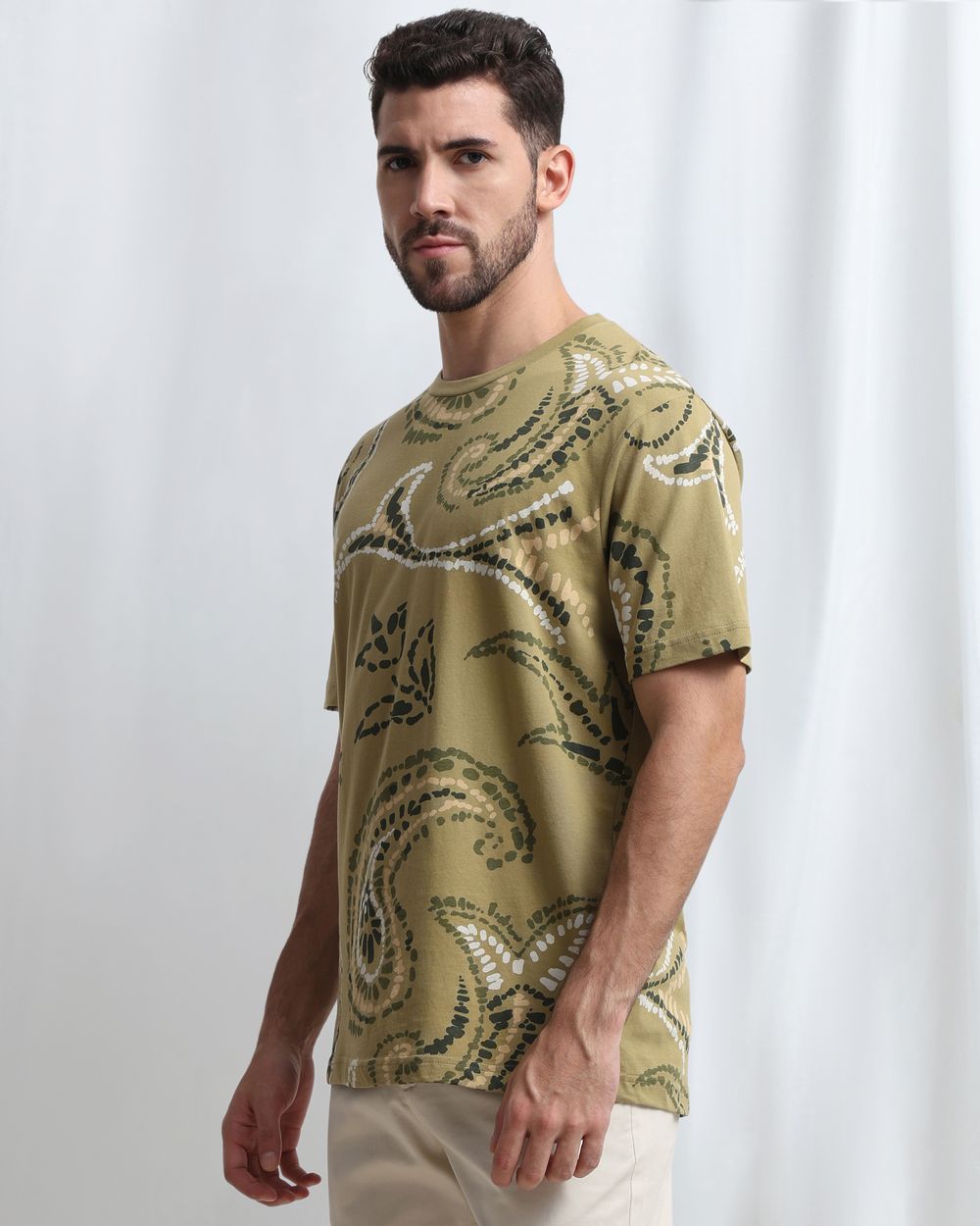 Light Olive Paisley Print T-Shirt