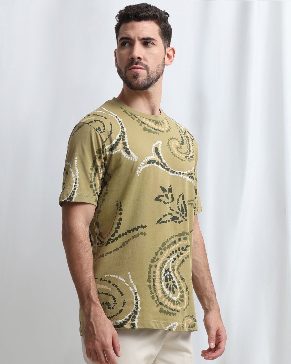 Light Olive Paisley Print T-Shirt