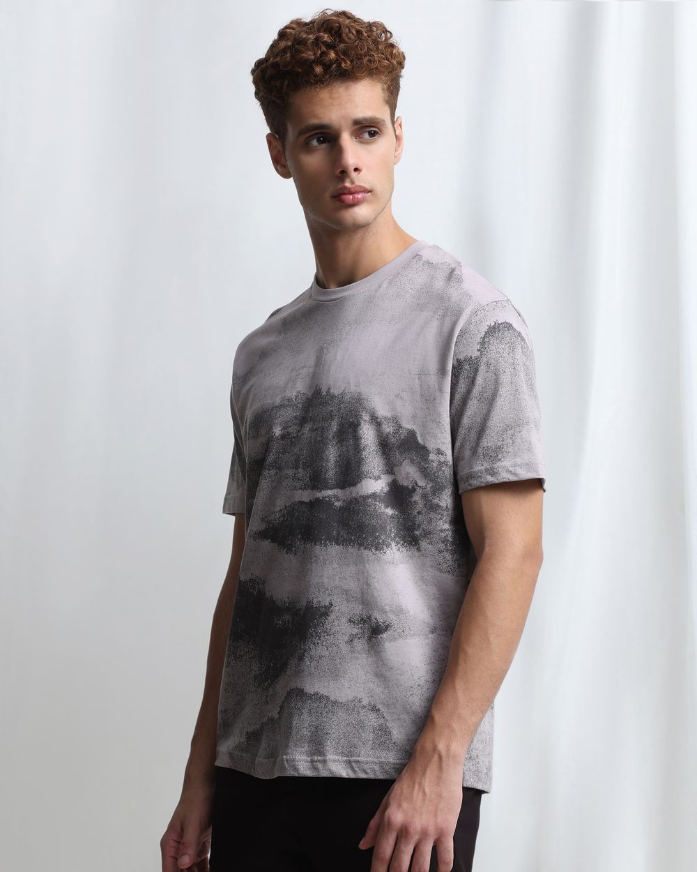 Light Grey Abstract Print T-Shirt