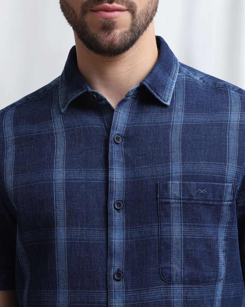 Indigo Blue Denim Check Slim Fit Casual Shirt
