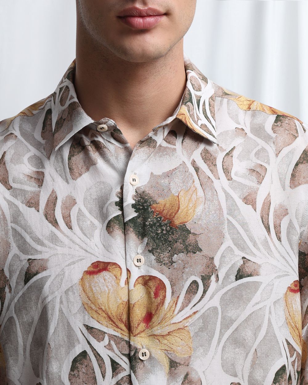 Light Green Viscose Print Slim Fit Casual Shirt