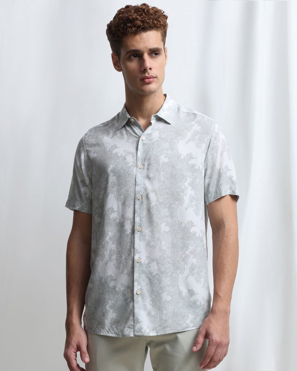 Sage Digital Print Viscose Slim Fit Casual Shirt