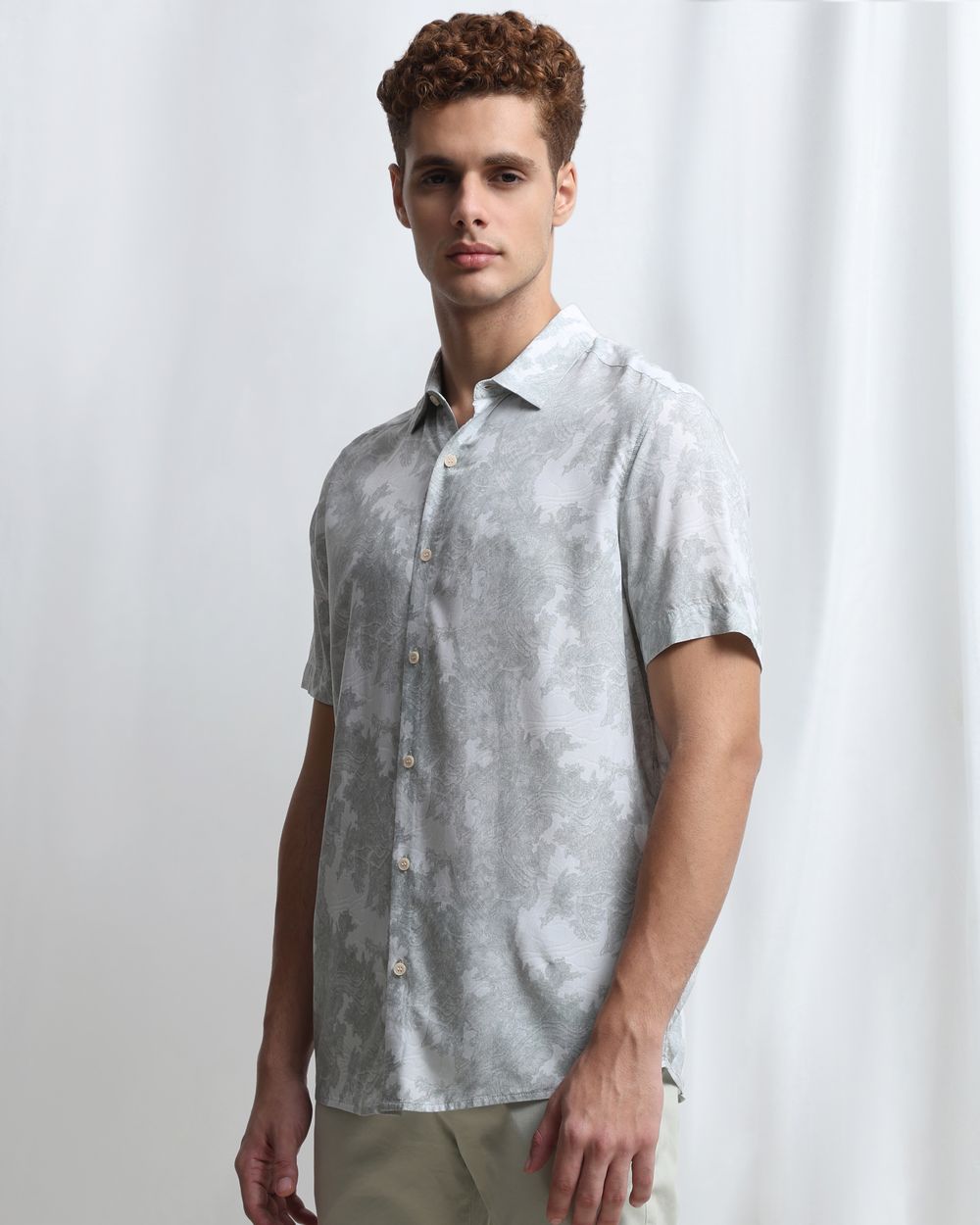 Sage Digital Print Viscose Slim Fit Casual Shirt