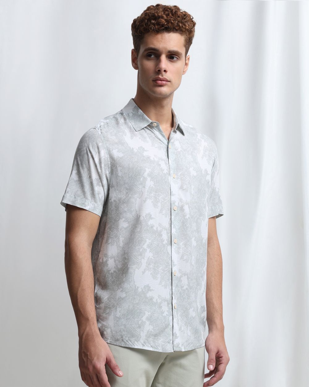 Sage Digital Print Viscose Slim Fit Casual Shirt