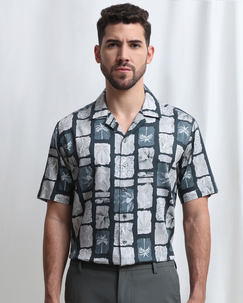 Dark Green Resort Print Relaxed Fit Casual Shirt