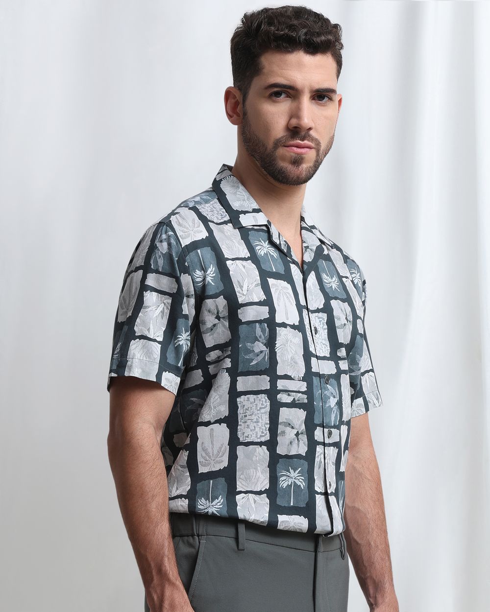 Dark Green Resort Print Relaxed Fit Casual Shirt