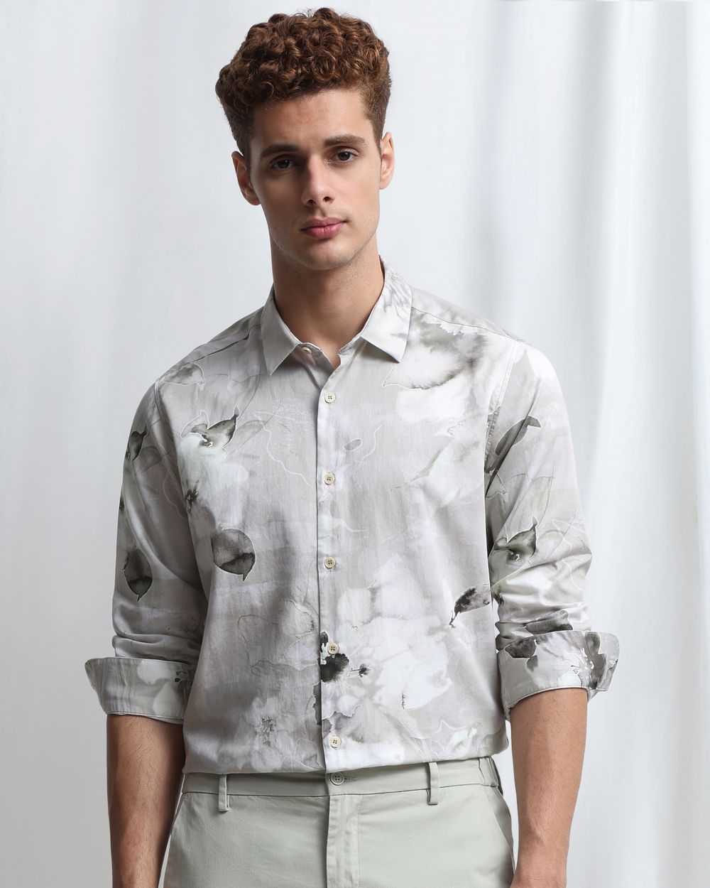 Sage Digital Print Slim Fit Casual Shirt