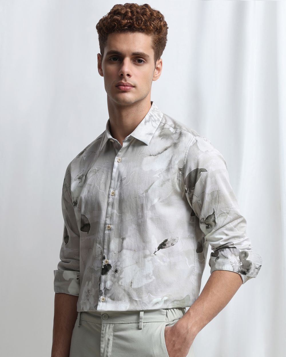 Sage Digital Print Slim Fit Casual Shirt