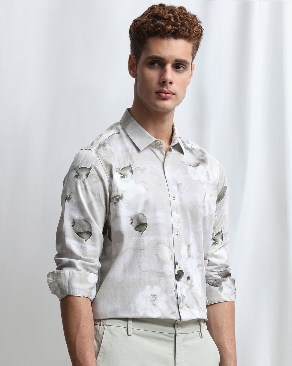 Sage Digital Print Slim Fit Casual Shirt