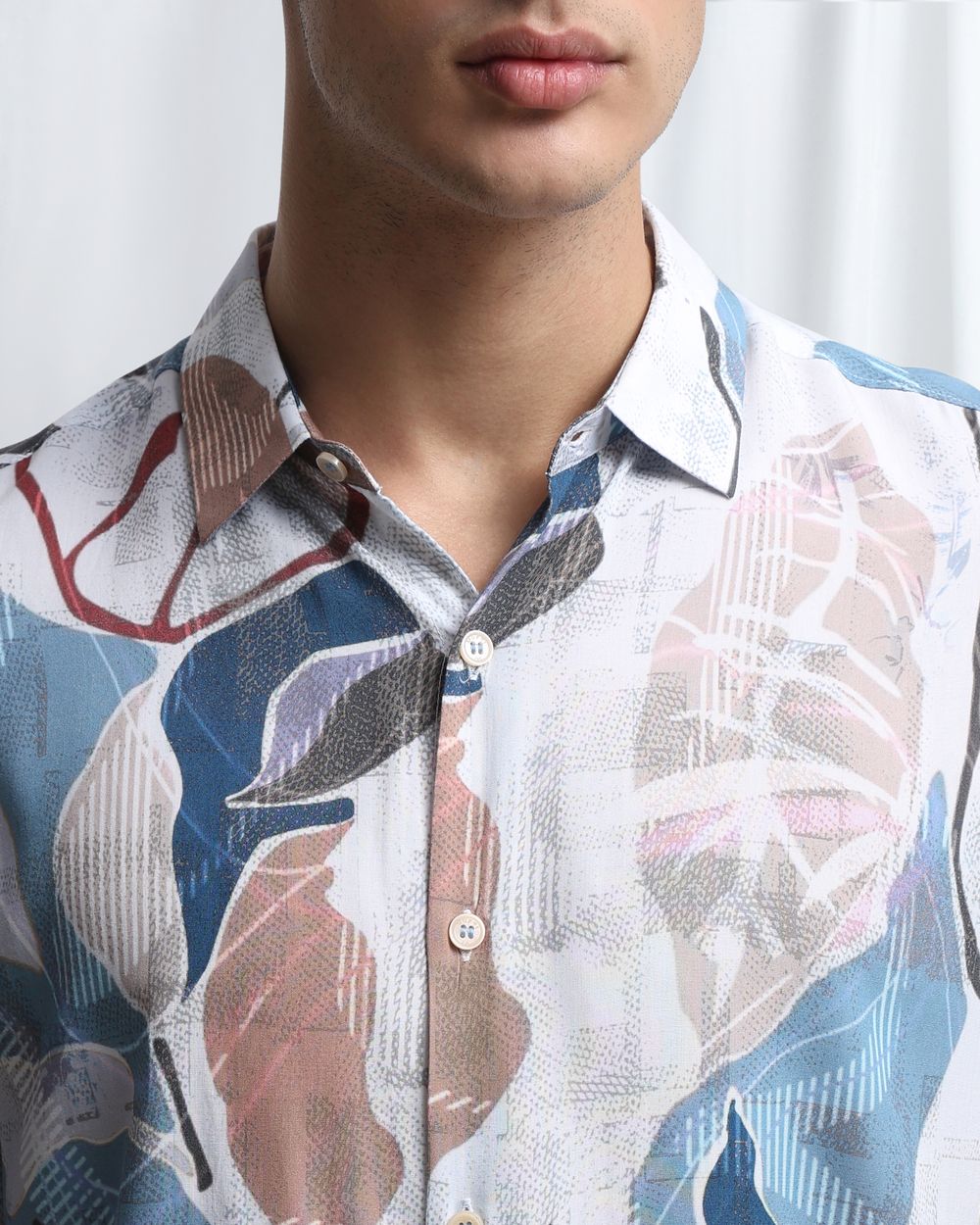 Blue Floral Print Viscose Slim Fit Casual Shirt