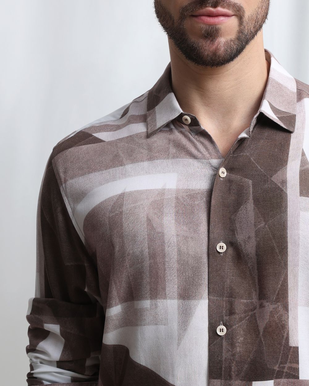 Brown Viscose Print Slim Fit Casual Shirt