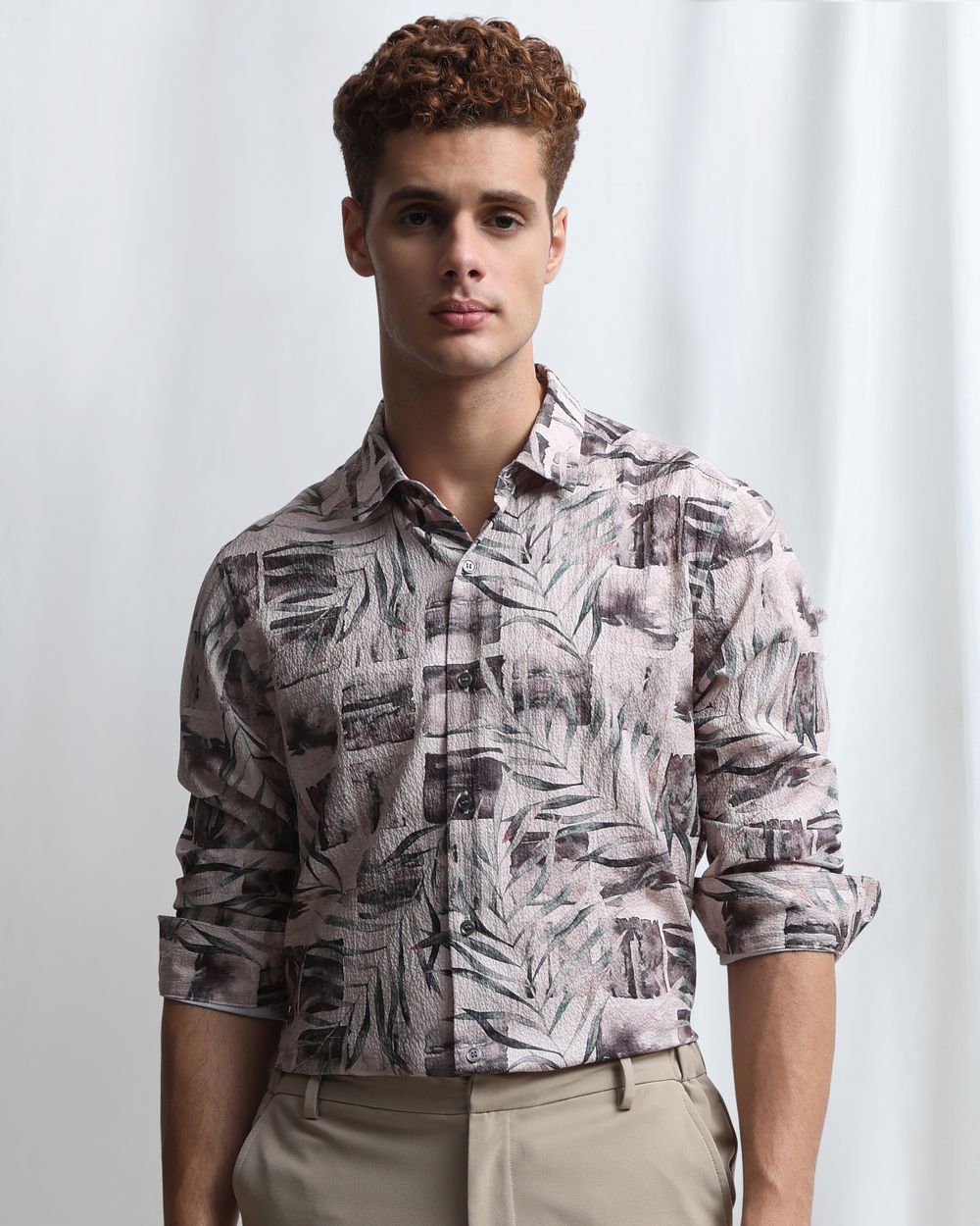 Green Digital Print Slim Fit Casual Shirt