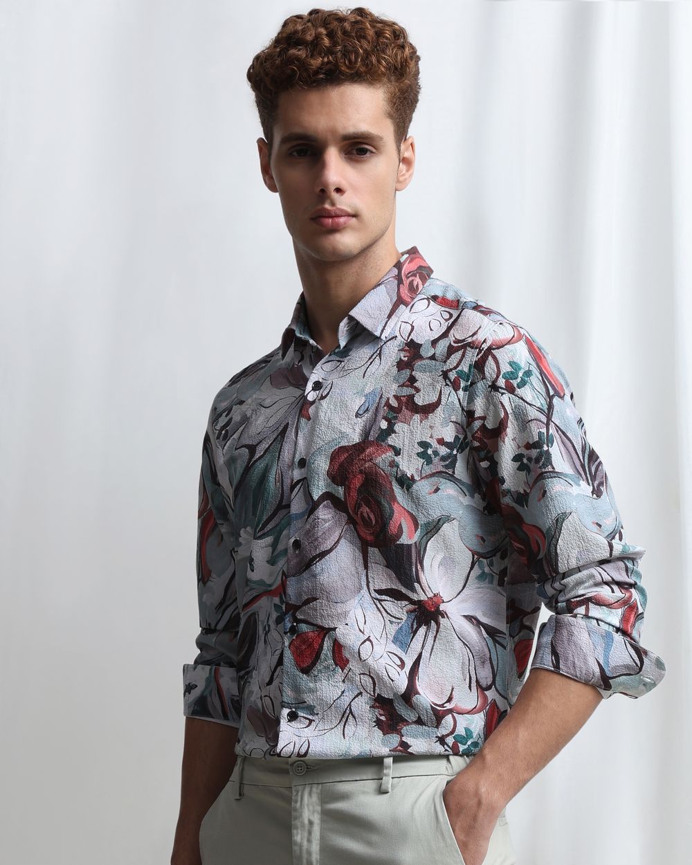 Aqua Digital Print Stretch Slim Fit Casual Shirt