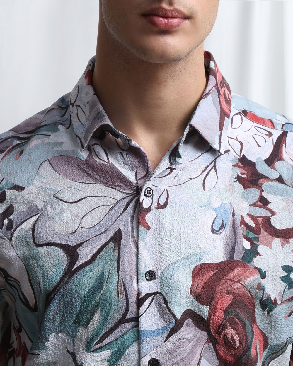 Aqua Digital Print Stretch Slim Fit Casual Shirt