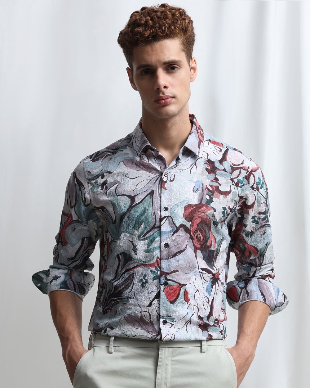 Aqua Digital Print Stretch Slim Fit Casual Shirt