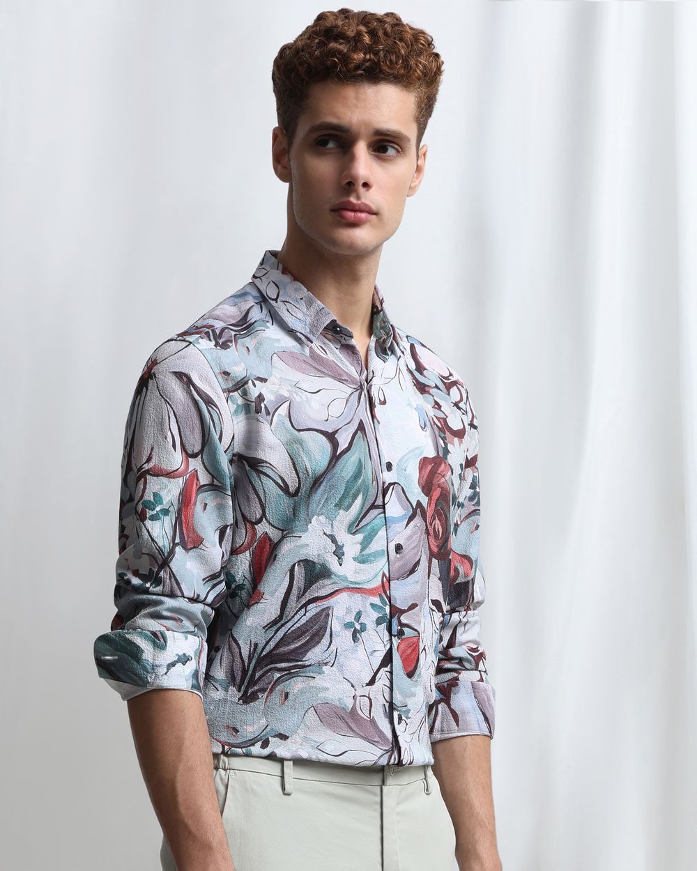 Aqua Digital Print Stretch Slim Fit Casual Shirt