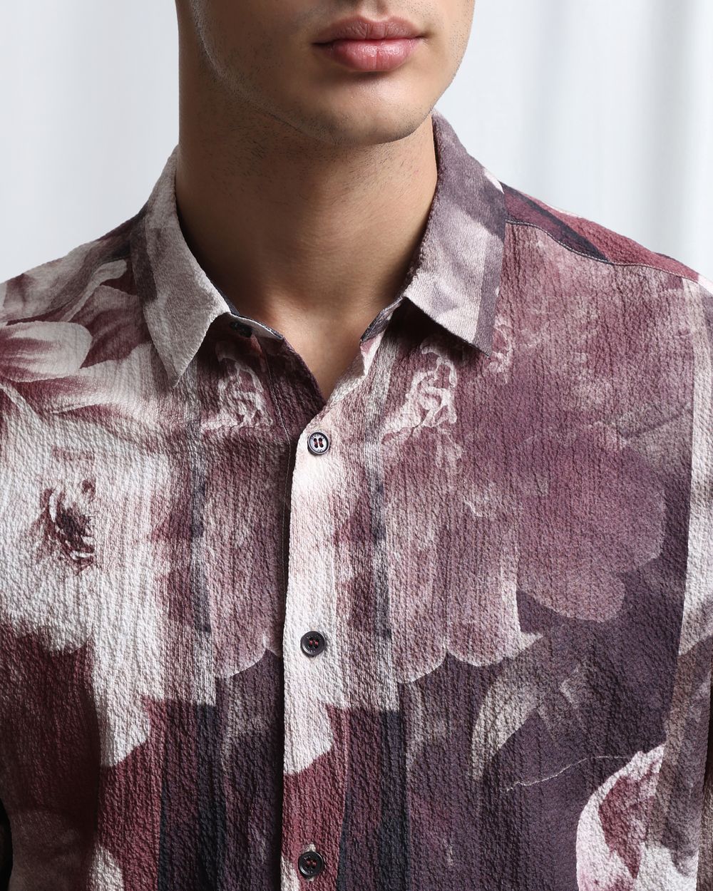 Maroon Digital Print Stretch Slim Fit Casual Shirt