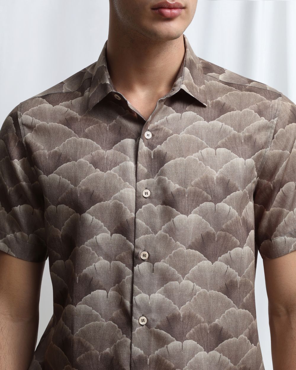 Olive Abstract Print Slim Fit Casual Shirt
