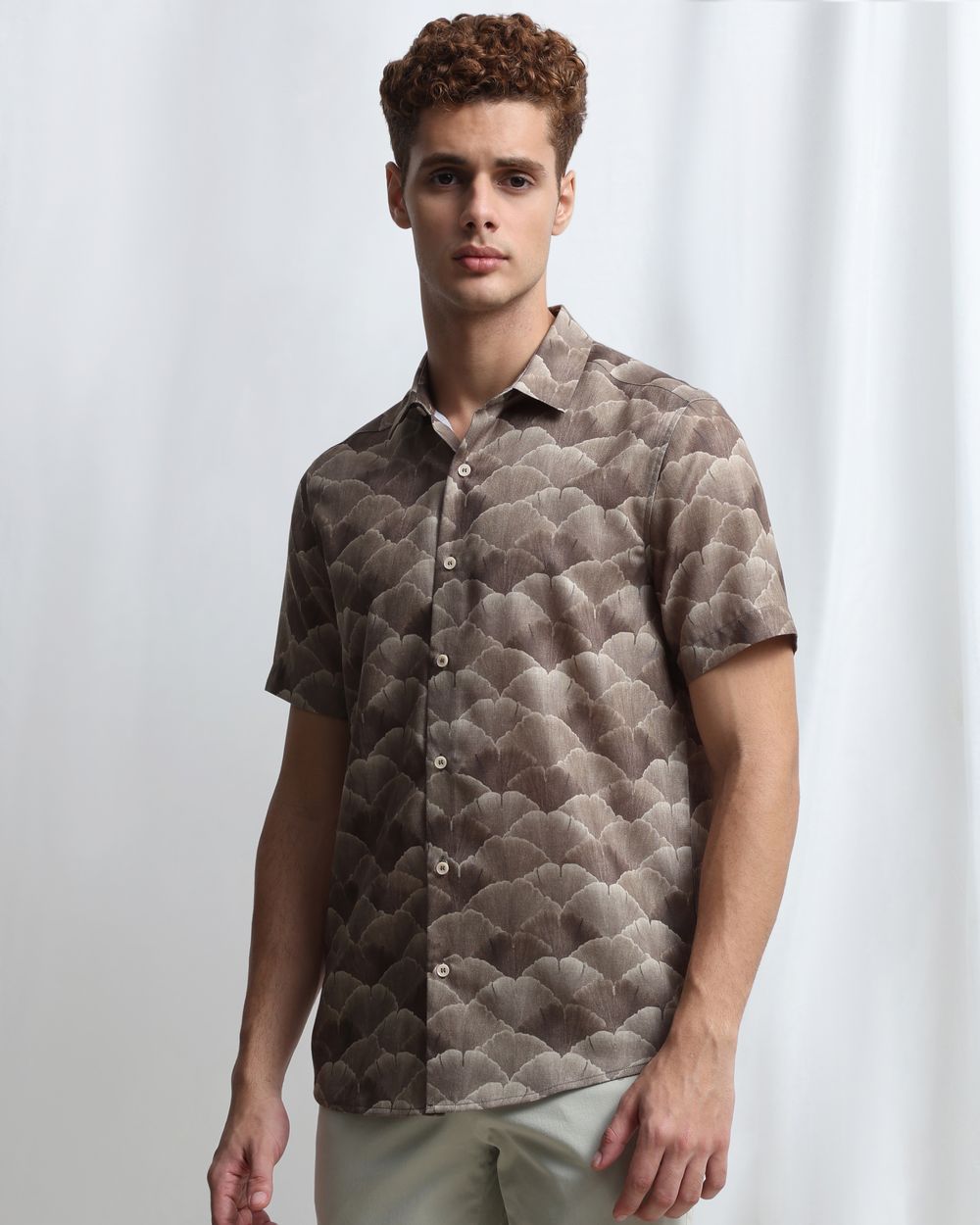 Olive Abstract Print Slim Fit Casual Shirt
