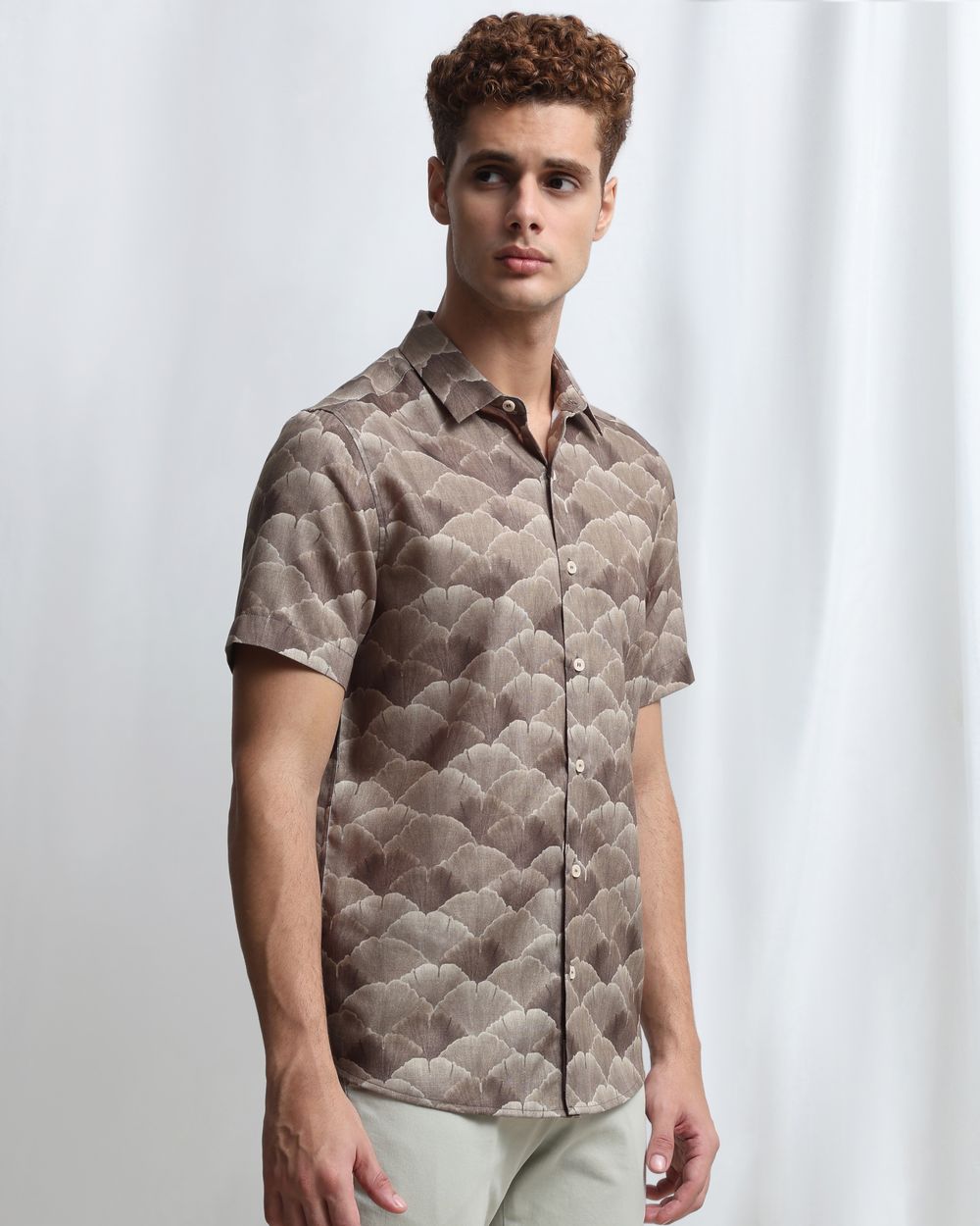Olive Abstract Print Slim Fit Casual Shirt