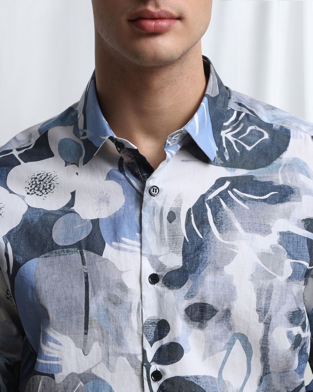 Blue Digital Print Slim Fit Casual Shirt