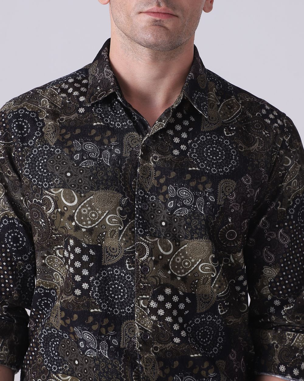 Brown Corduroy Print Slim Fit Casual Shirt