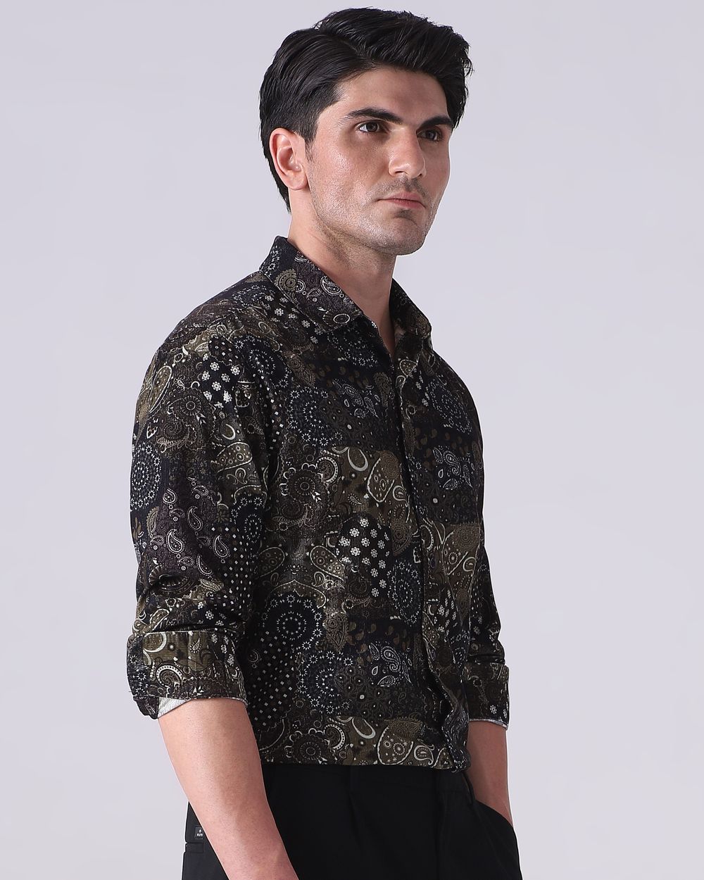 Brown Corduroy Print Slim Fit Casual Shirt