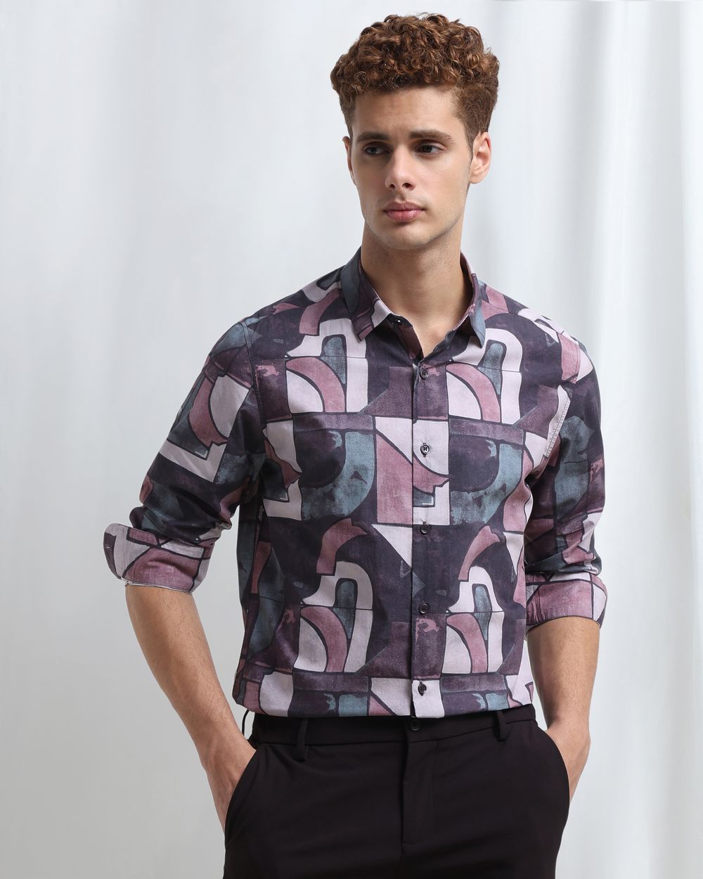 Plum Digital Print Slim Fit Casual Shirt