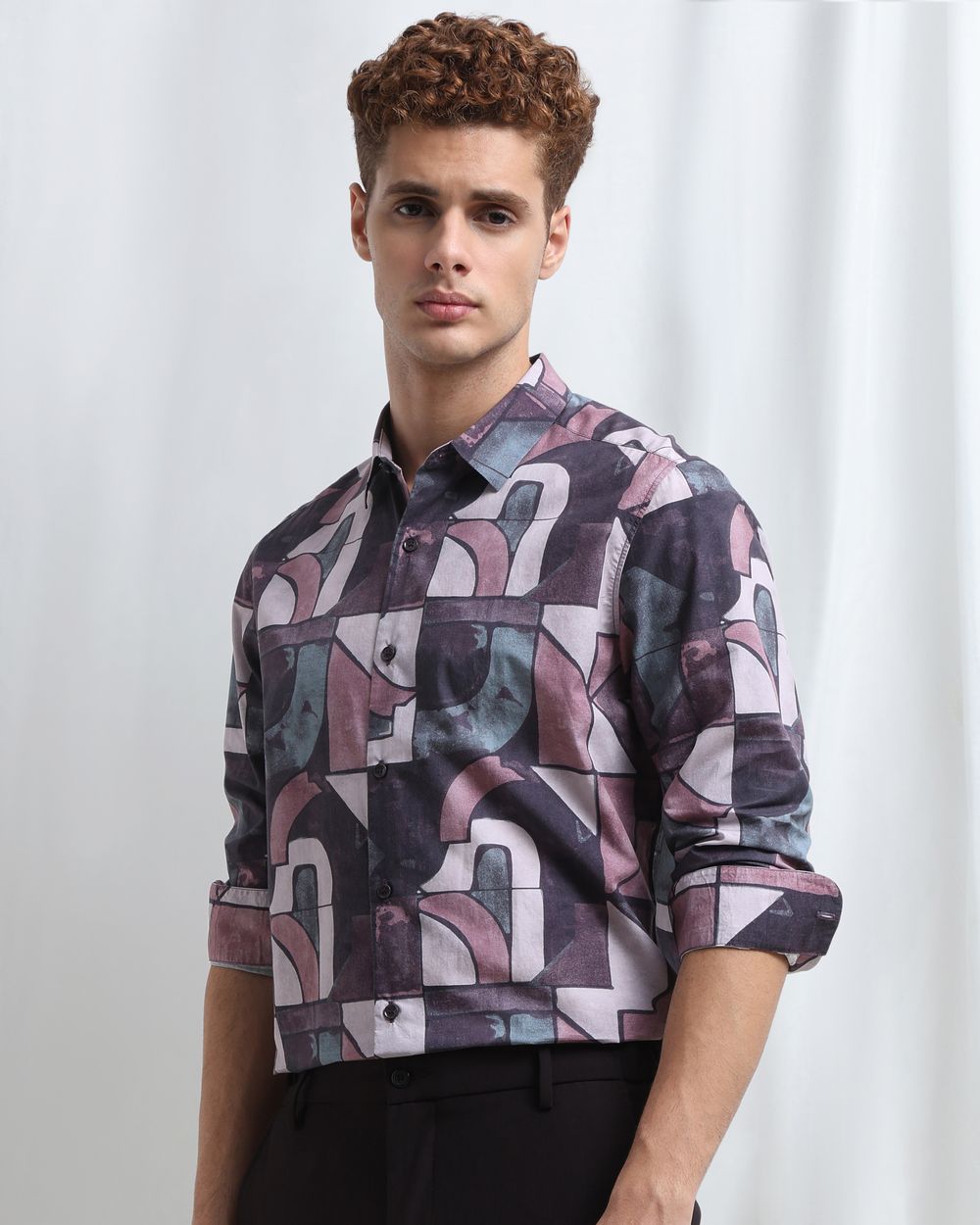 Plum Digital Print Slim Fit Casual Shirt