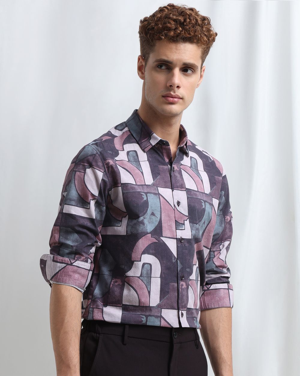 Plum Digital Print Slim Fit Casual Shirt