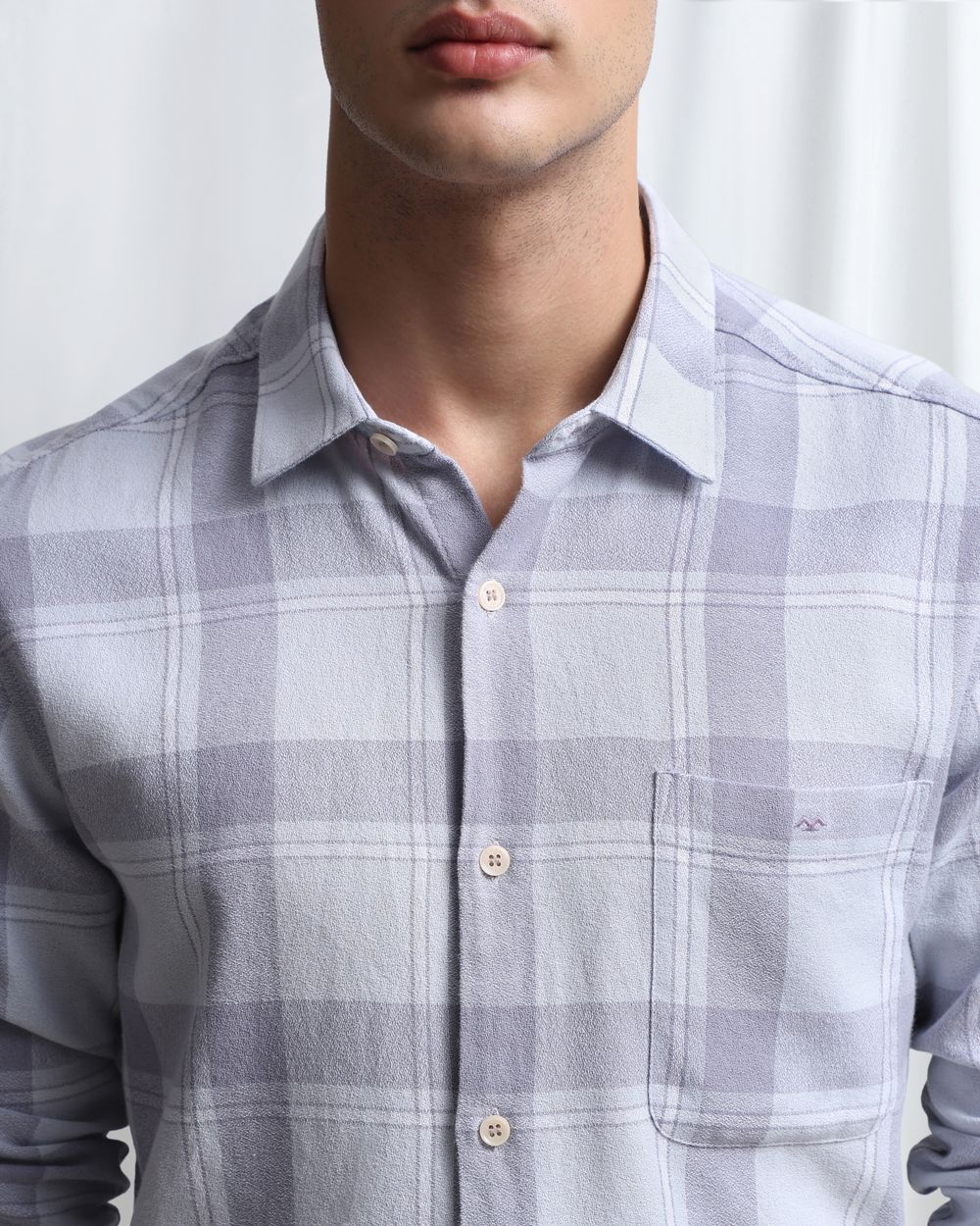 Lilac Textured Check Slim Fit Casual Shirt