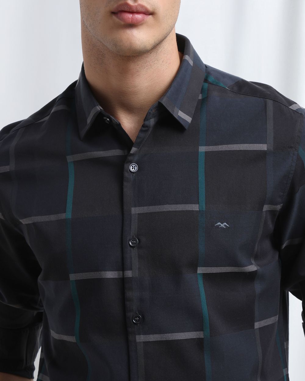 Black Dobby Check Slim Fit Casual Shirt