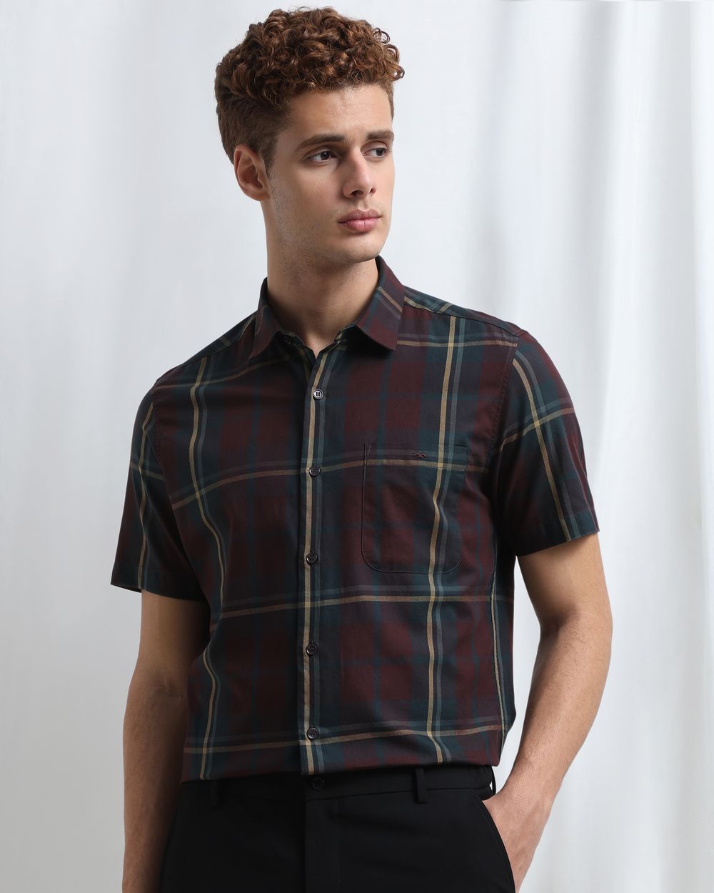 Maroon Large Check Slim Fit Casual Shirt