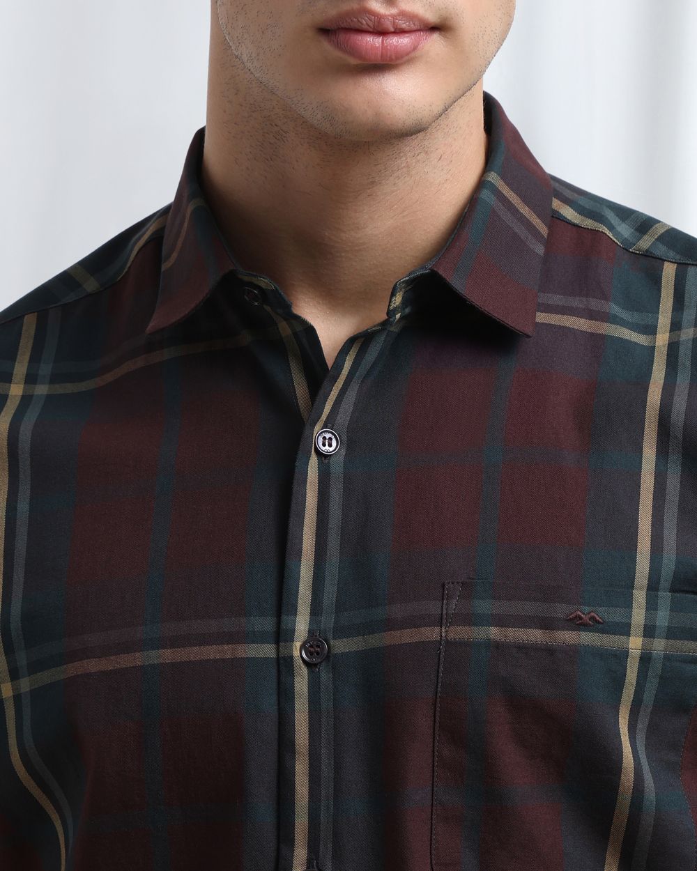 Maroon Large Check Slim Fit Casual Shirt