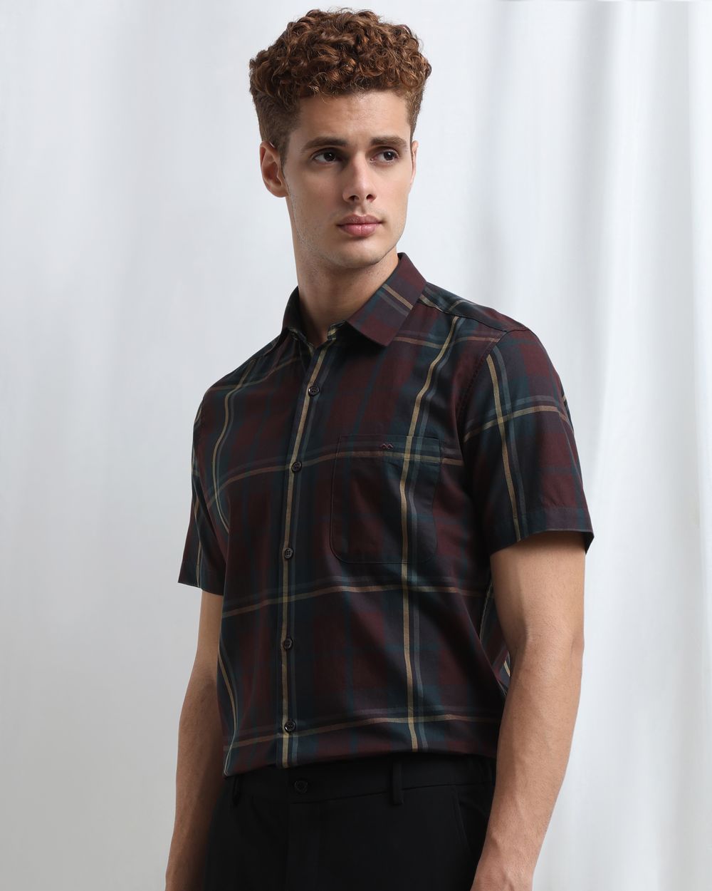 Maroon Large Check Slim Fit Casual Shirt