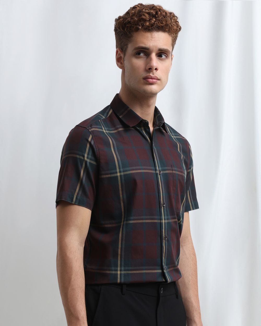 Maroon Large Check Slim Fit Casual Shirt