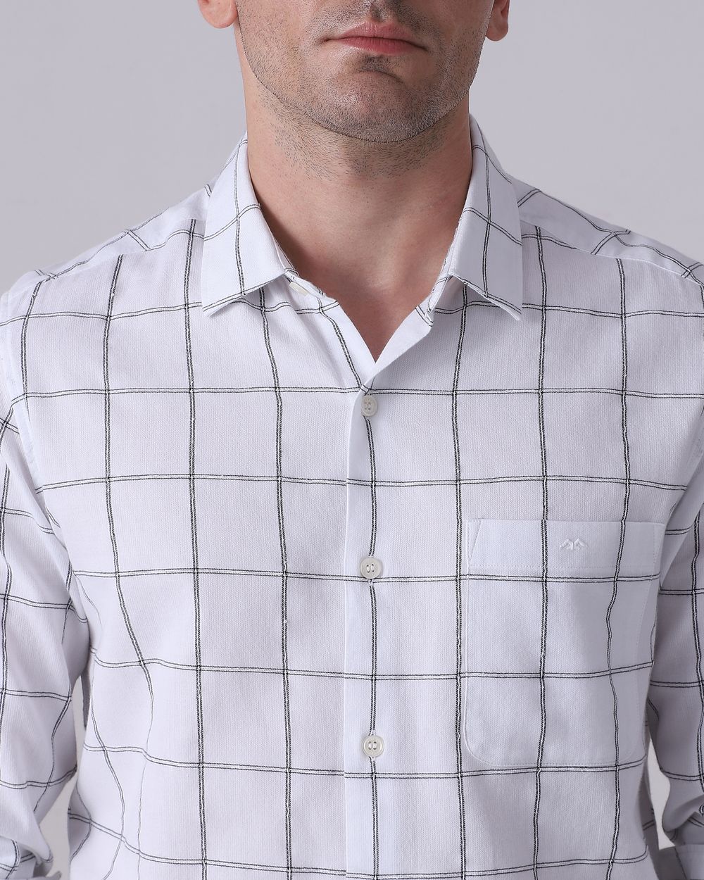 White Dobby Check Slim Fit Casual Shirt