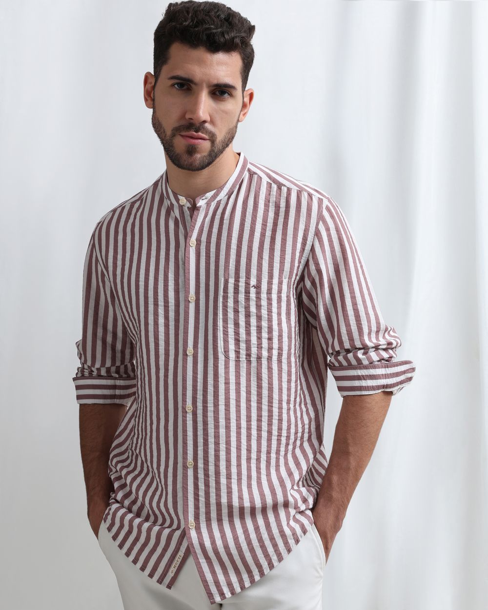 Pink Candy Stripe Slim Fit Casual Shirt
