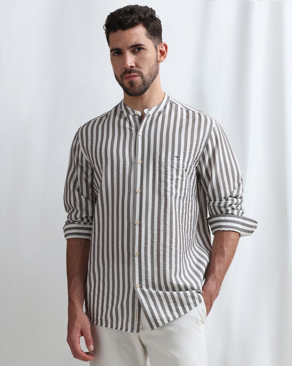 Grey Candy Stripe Slim Fit Casual Shirt