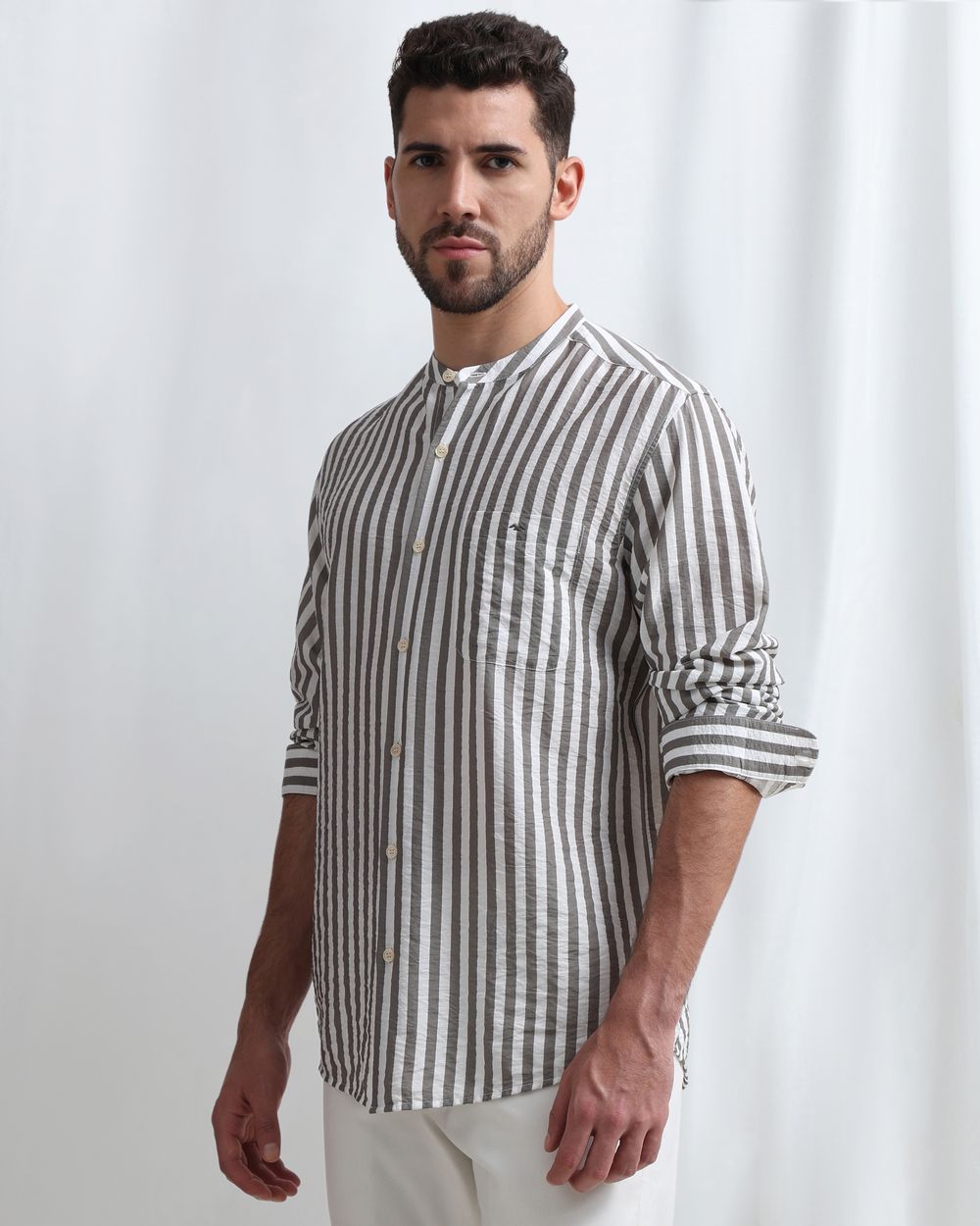 Grey Candy Stripe Slim Fit Casual Shirt