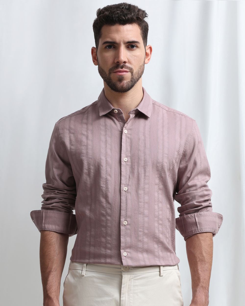 Pink Dobby Stripe Slim Fit Casual Shirt
