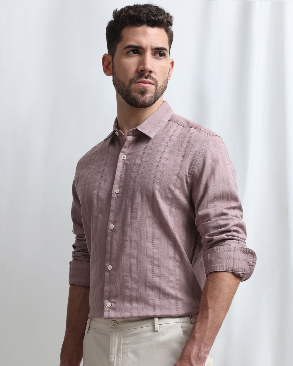 Pink Dobby Stripe Slim Fit Casual Shirt