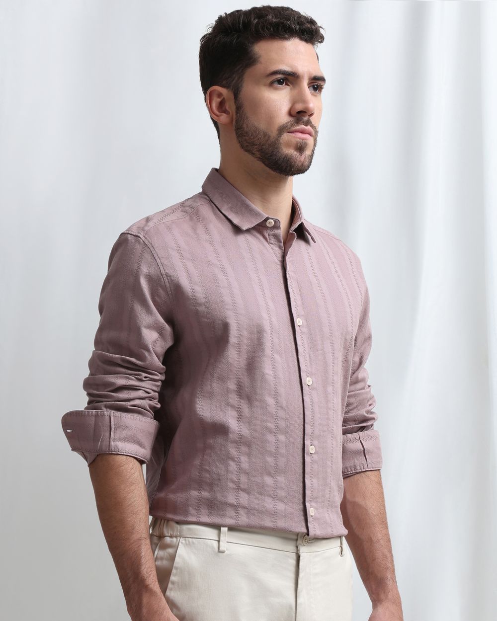 Pink Dobby Stripe Slim Fit Casual Shirt