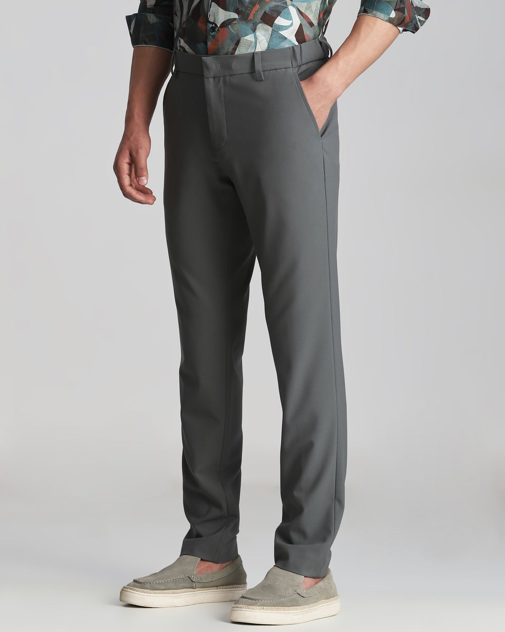 Olive Slim Fit Flat Front Pants